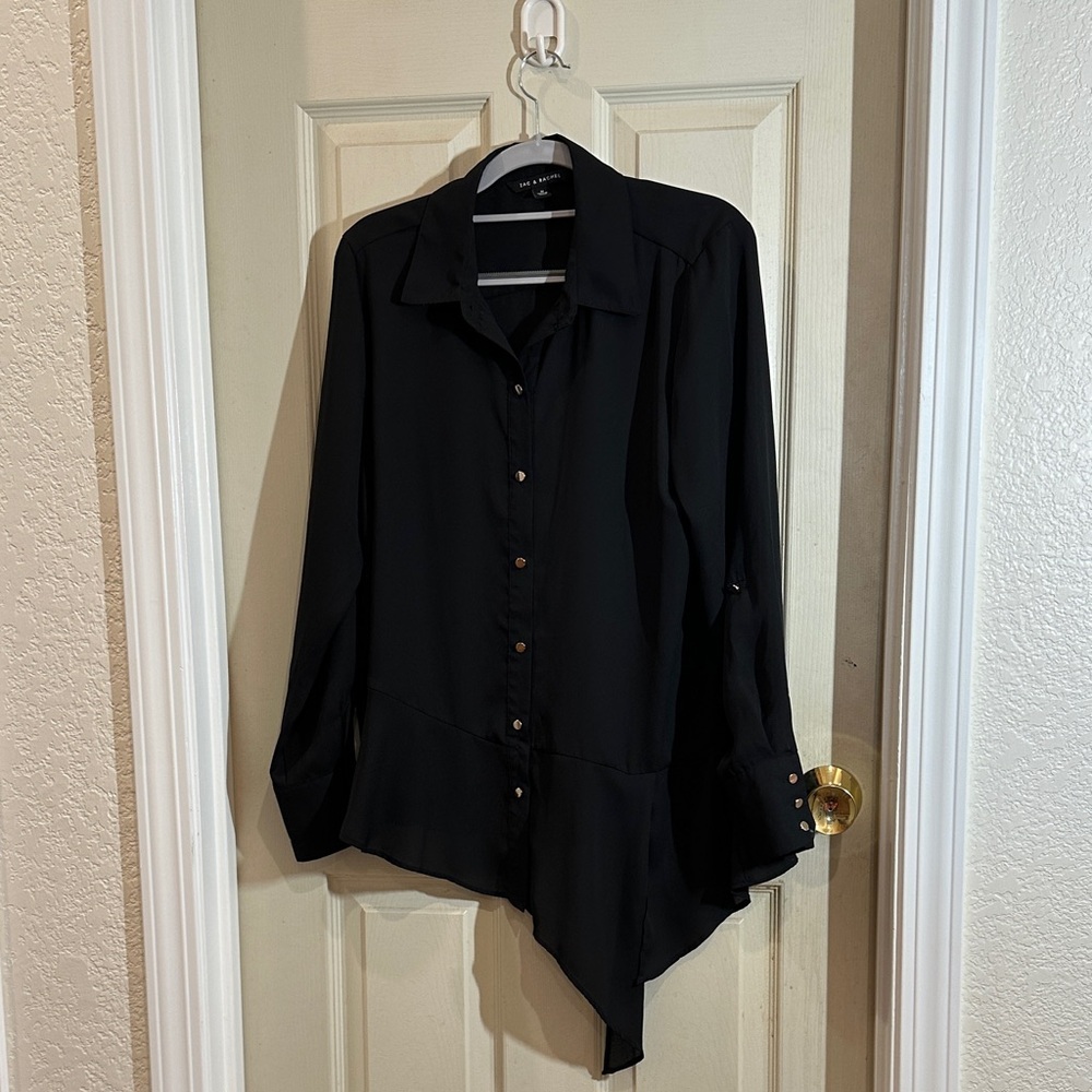 Black Asymmetrical Button Down Shirt